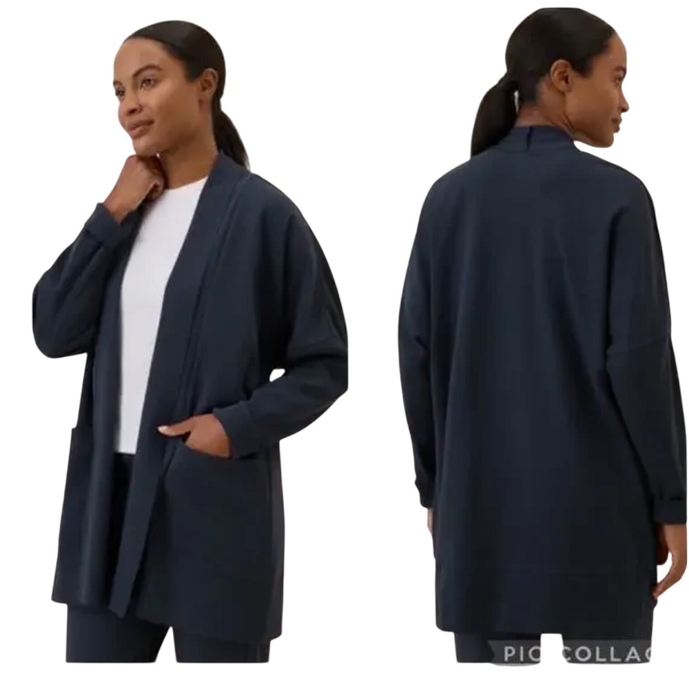 Pact Organic Cotton Airplane Cardigan Navy Blue Open Front Travel Layer Size M/L